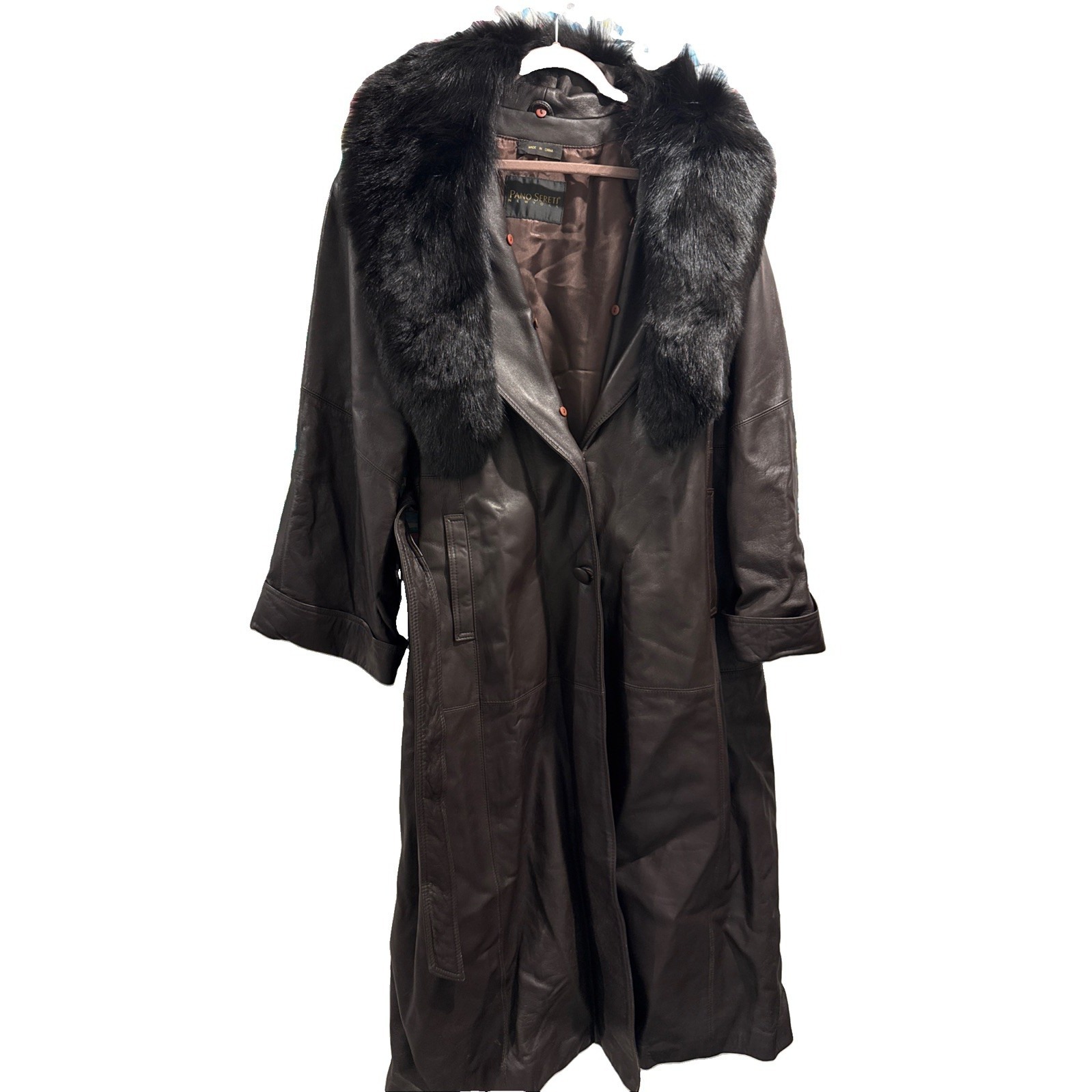 Vintage Pano Street Dark Brown Leather And Fur Trench Jacket Penny Lane Size L
